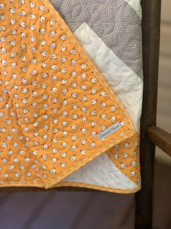 Chicken Farmhouse Quilt, Baby Chicken Quilt, Chicken Lovers, Boho Baby, Modern Baby Quilt, Chevron Quilt, Baby Blanket, Handmade Quilt
