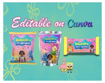 Sponge-Inspired Mini Bundle 2: Chip Bag, Juice Pouch, & Krispie Treat Labels