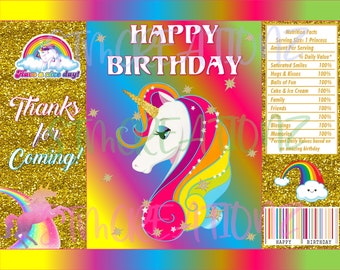 Emballage de sac de chips d'anniversaire licorne arc-en-ciel (téléchargement numérique)