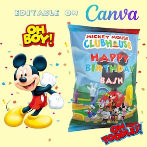 Editable Mickey Mouse Chip Bag Wrapper, Mickey Mouse Clubhouse Party Favor ,Instant Digital Download,Customizable Canva Design for All