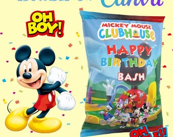 Editable Mickey Mouse Chip Bag Wrapper: Clubhouse Party Favor (Digital Download)
