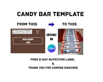 Custom Chocolate Bar Wrapper Template | Custom B-Day/Event Party Favor Wrap | Includes Nutrition Label, Barcode & Print Setup| DIY 1.86oz