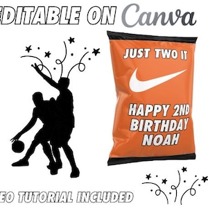 Just TWO It Nike Chip Bag, Editable 2nd Birthday Favor, Sports Theme Party, Printable Snack Wrapper, Instant Download, DIY Custom Favor