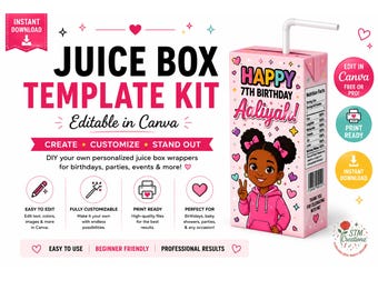 Editable Juice Box Template Canva, 6.75 oz Juice Box Wrapper, Party Favor Template, Apple & Eve Label, Instant Download