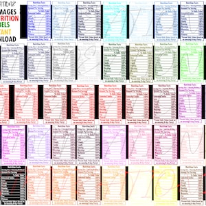 Étiquette nutritionnelle anniversaire, téléchargement numérique, téléchargement immédiat, lot de valeur nutritive multicolore, étiquette de cadeau, étiquette nutritionnelle PNG