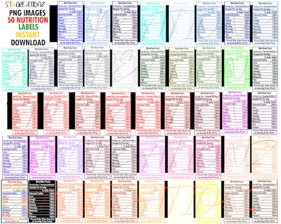 Birthday Nutrition Label Bundle: Multicolored Party Favor PNGs (Digital Download)