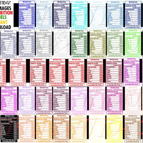 Nutrition Label| Digital Download| Instant Download| Nutrition Facts PNG| Nutrition Facts Bundle| Multicolored Nutrition Label Bundle|