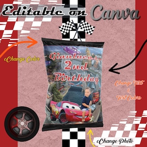 Cars Birthday Chip Bag Template | Editable Canva Wrapper | Lightning McQueen Party Favor | DIY Printable | Instant Download