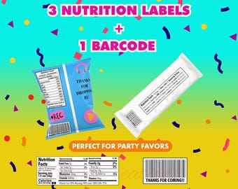 Party Favor Nutrition Label Bundle: DIY Chip Bag, Treat Labels (PNG Digital Download)