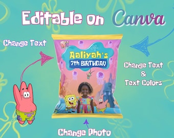 Sponge-Inspired Chip Bag: Under the Sea Party Favor (Digital Download)