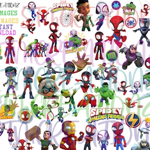 Spidey en zijn geweldige vrienden, PNG-bundel, Instant Download, transparante achtergrond, Spidey, Miles Morales, GhostSpider, Spin, Hulk