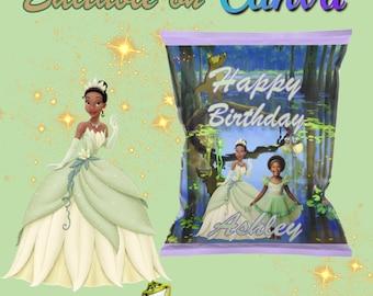 Princess Tiana Chip Bag Wrapper: Editable Birthday Party Favor (Digital Download)