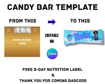Editable Chocolate Bar Wrapper Template for Canva, Custom Birthday Party Favor, DIY Digital Download