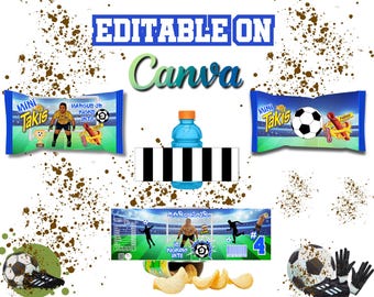 Editable Soccer Party Favor Bundle Canva Template Digital Download