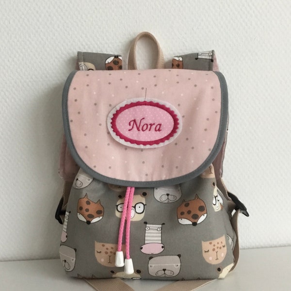 Children's backpack with animals and names (girls kindergarten backpack)