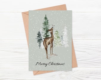 Weihnachtskarte, Weihnachtspostkarte, Postkarte, Weihnachten, Karte, Wünsche, xmas, Christmas, card, love, Reh, Vogel