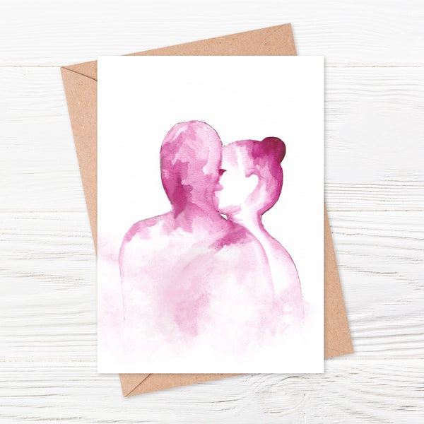 Postkarte, Karte, Grüße, Liebe, Valentinstag, abstrakt, Kunst, design, Verliebte, Aquarell, Zeichnung