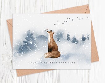 Weihnachtskarte, Klappkarte, Weihnachtspostkarte, Postkarte, Weihnachten, Karte, Wünsche, Grüße, xmas, Christmas, love, Fuchs, Vogel