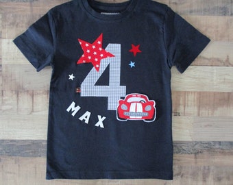 T-Shirt Rennwagen Stern Geburtstagsshirt 1,2,3,4,5,6,7,8 Geburtstag Jungen Kinder Sterne Shirt Wunschname Zahl