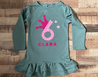 Kleid mit Zahl Kleid mit Krone Name Sterne Geburtstagskleid 1 2 3 4 5 6 7 8 9 Geburtstag Mädchen Kleider grün