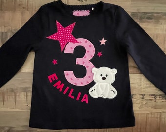 Geburtstagsshirt mit Zahl 1 2 3 4 5 6 7 8 9 Shirt mit Namen Tiermotiv Geburtstag Mädchen Kinder Krone Sterne Motiv Mottoshirt Zoo Tiere