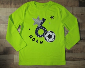 Geburtstagsshirt mit Fussball Shirt mit Fußball Krone Langarmshirt für Kinder mit Zahl 1 2 3 4 5 6 7 8 9 Jungenshirt Jungs Shirt für Jungen