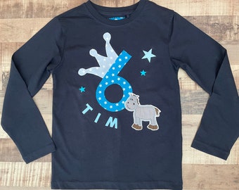 Geburtstagsshirt mit Wunschmotiv Langarmshirt für Kinder mit Zahl 1 2 3 4 5 6 7 8 9 10 Jungenshirt Jungs Shirt für Jungen mit Motiv