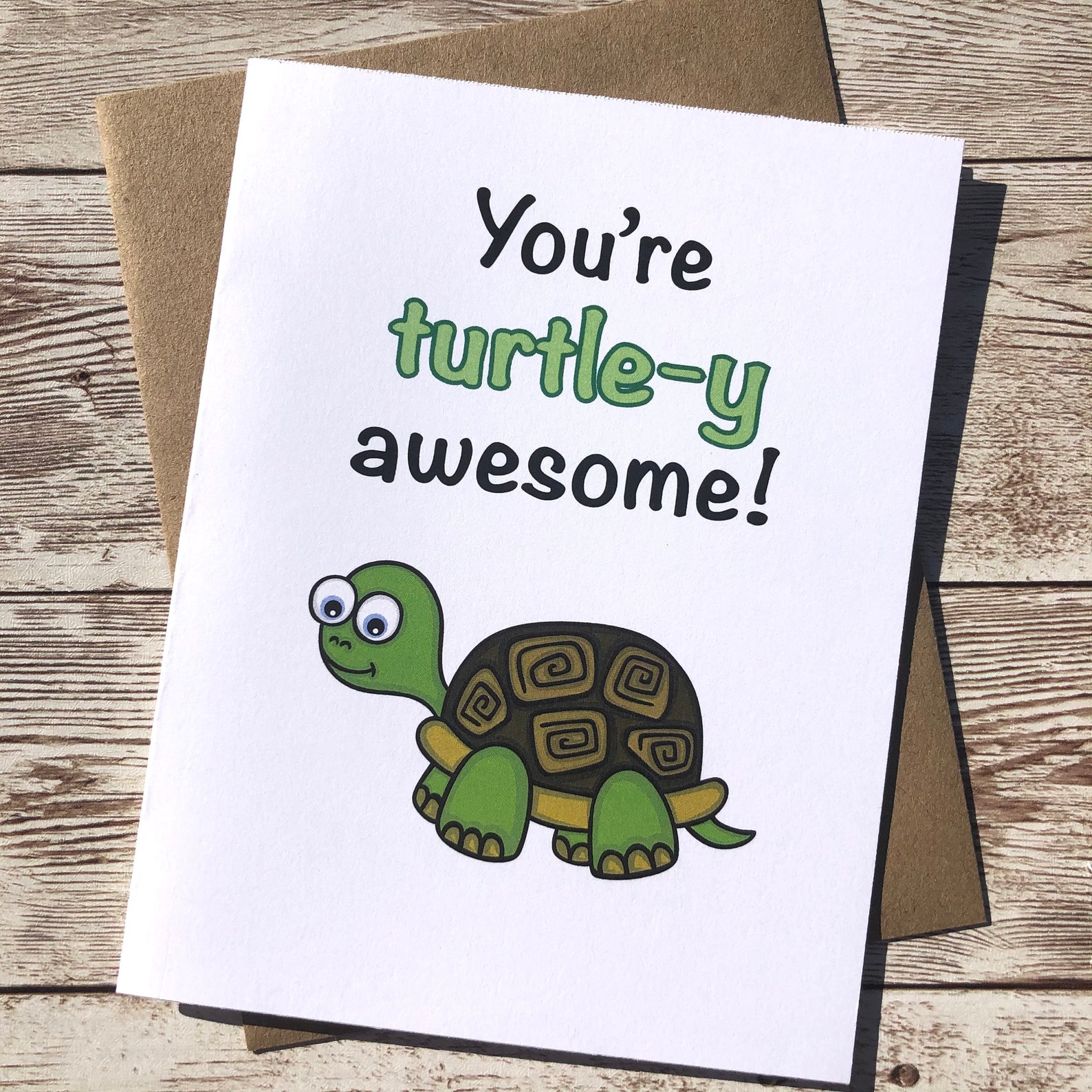 Turtle Puns Greeting Card for Friends Turtley Awesome Pun Etsy