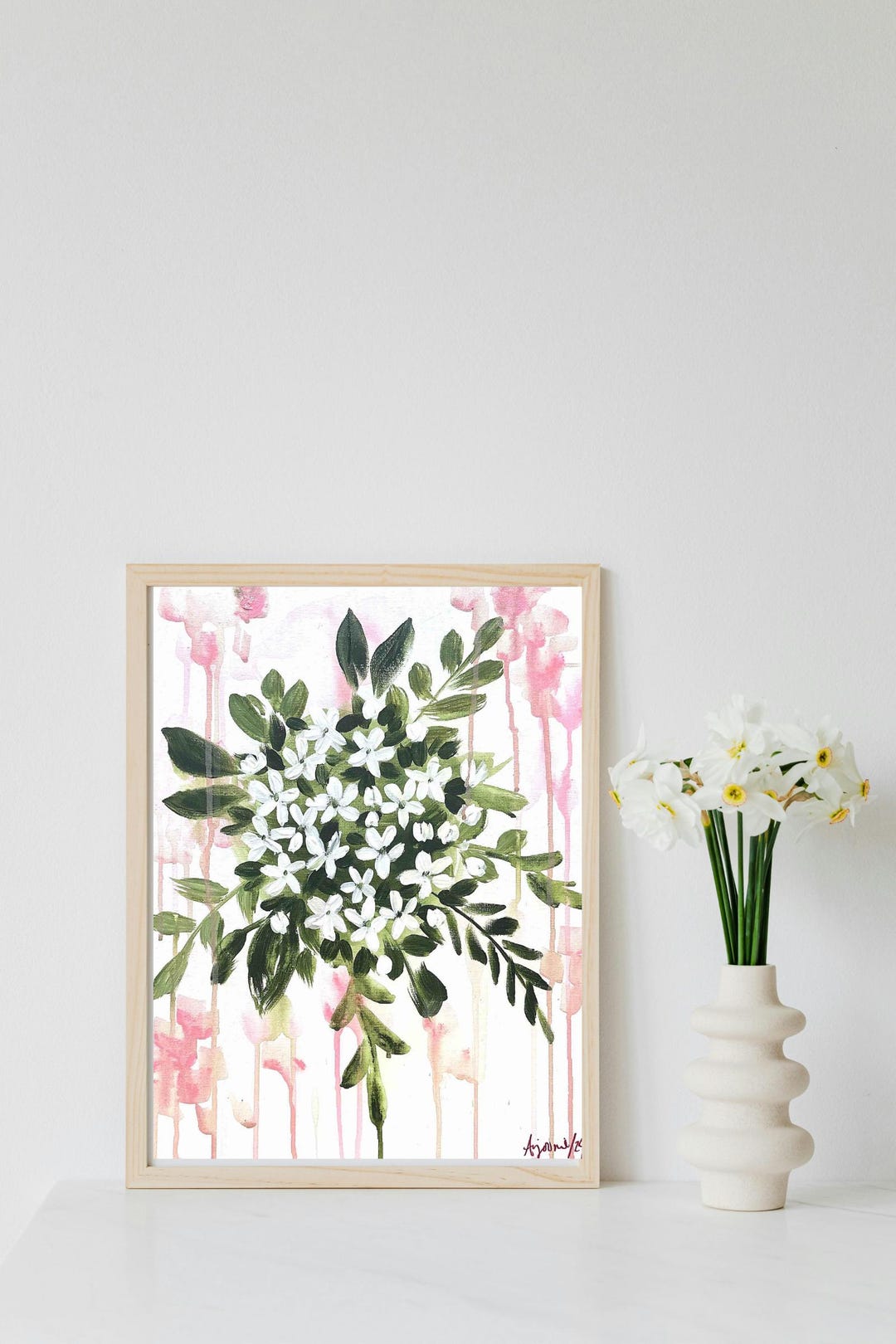 Jasmine Flower Art Print | South Asian Botanical Wall Art | White ...