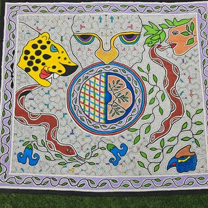 60.24&quot; x 53.15&quot; LARGE  Shipibo Painted Tapestry