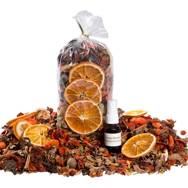 Freshest Orange Potpourri Blend.  Bottle of Orange Blossom Refresher Oil to refresh your potpourri, over and over.