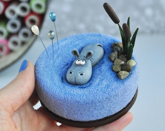 Sassy Petunia Needle Felted Hippo Magnet