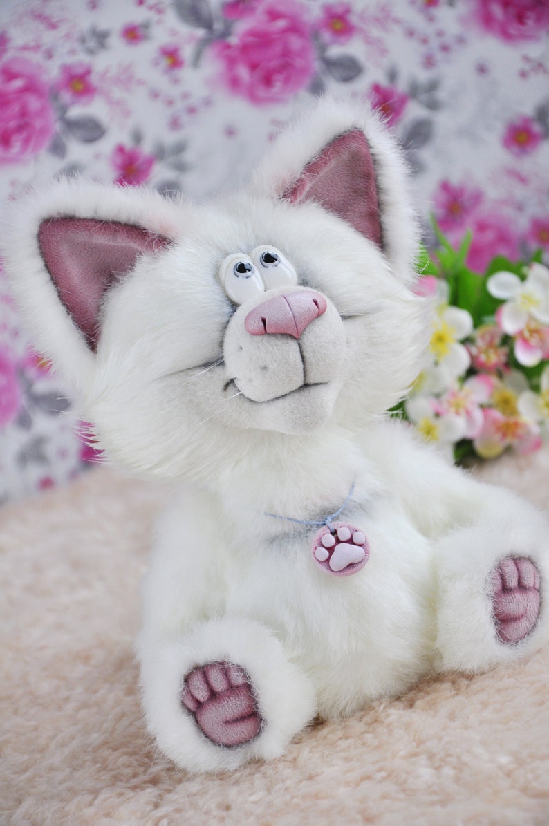 Soft Stuffed White Cat Toy Plush Cats Handmade Cat Poseable Etsy