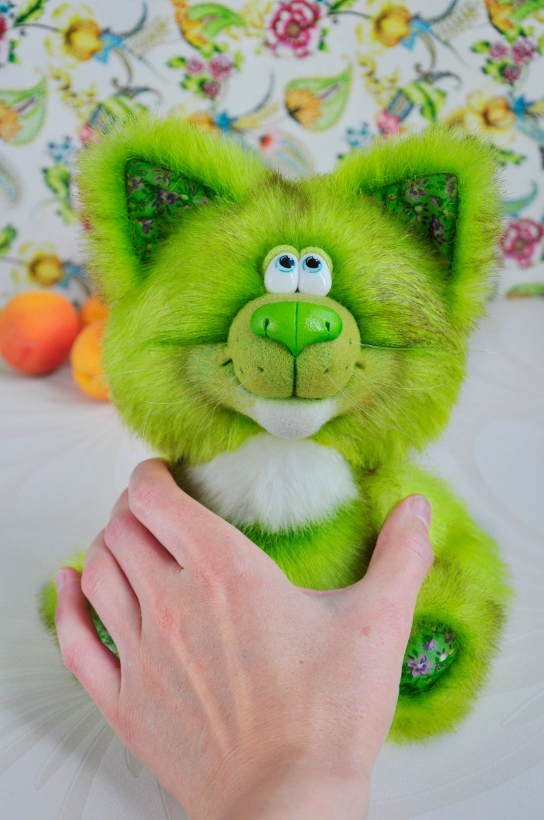 Green stuffed cat toy unique cat toy plush cat kitten toy | Etsy