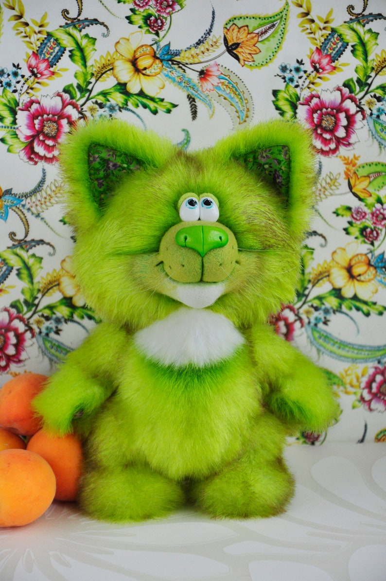 Green stuffed cat toy unique cat toy plush cat kitten toy | Etsy