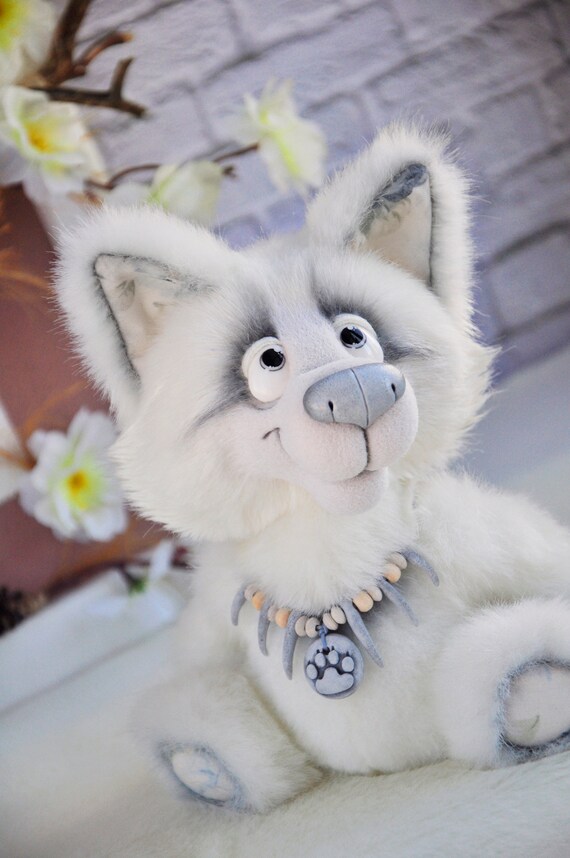 stuffed white wolf