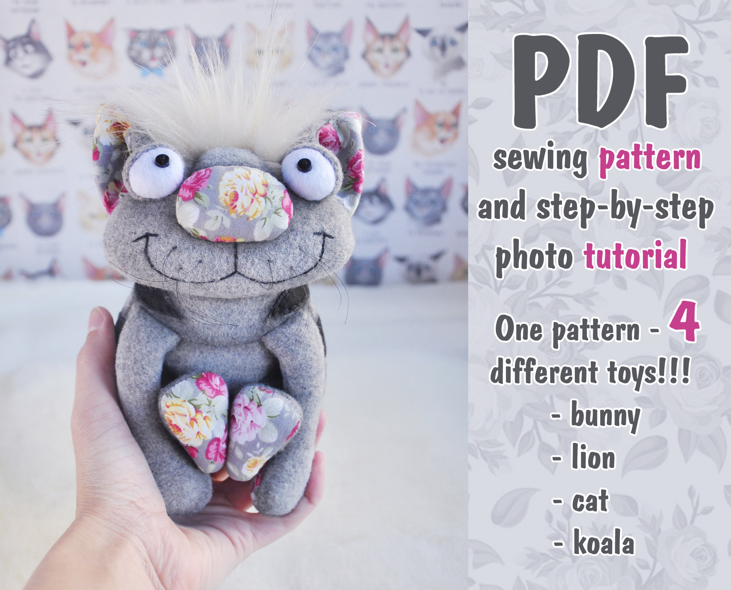 Cat sewing Pattern Ebook PDF Toy Sewing Tutorial PDF how to | Etsy