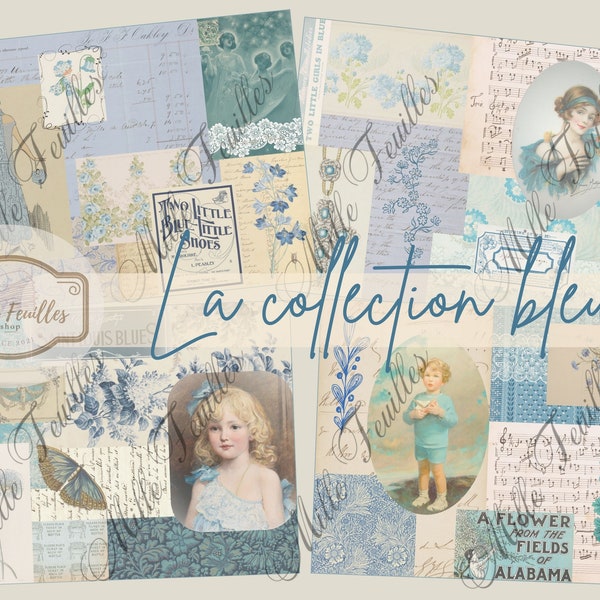 La collection bleue - Digital Download - Antique Papers - Printables for Journaling and Art - A4 paper - A4 journal - Junkjournal kit