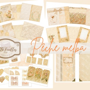 Pêche melba - Papéis antigos - Download digital - Materiais imprimíveis para diário e arte - Coleção de papéis - Páginas de diário - Kit de diário de lixo