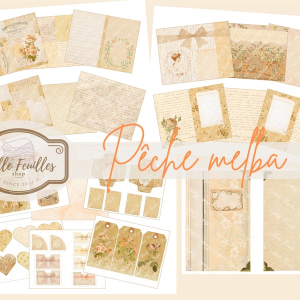 Pêche melba - Antique Papers - Digital Download  - Printables for Journaling and Art - A4 paper - A4 journal - Junkjournal kit