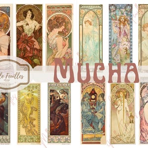 Uma coleção de 49 ilustrações de Mucha - Imprimíveis para diário e arte - Ephemera - Junk Journal - Ilustrações vintage