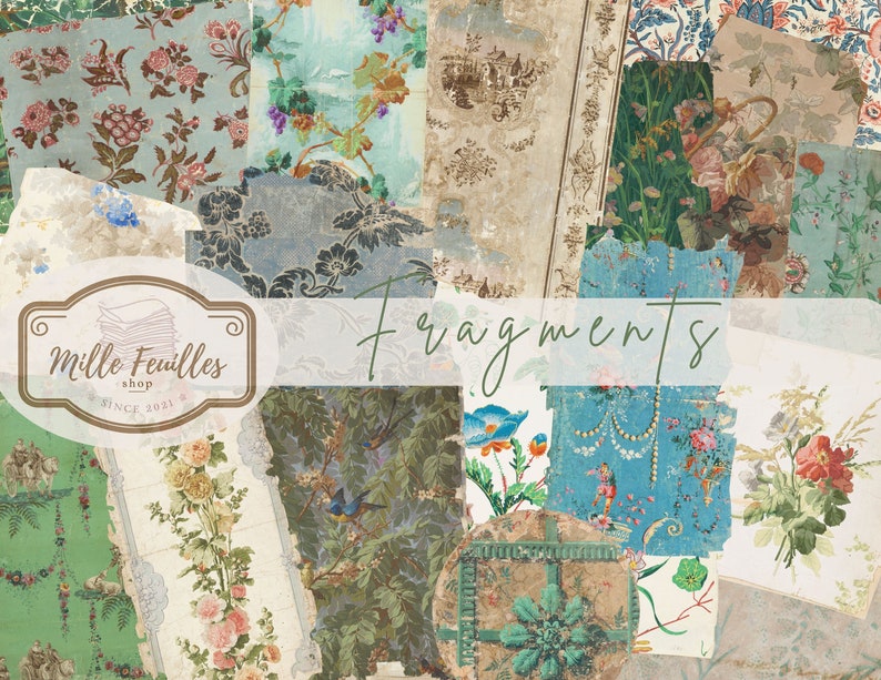 Fragmente – Antike Tapetenfragmente: Druckbare Erinnerungsstücke für Junk Journals (Digitaler Download) Bild 1