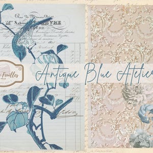 Antique Blue Atelier - Junk Journal Paper - Shabby Chic - Vintage Stationery -  Romantic Journal Page