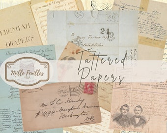 Tattered Papers - 32 Antique Documents  - Printable for Journaling and Art - Digital Download -  Paper - Ephemera - Junk Journal - Collage