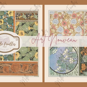 48 illustraties art nouveaubloemen - afdrukbaar voor journaling en kunst - digitale download - kortstondig - ongewenste dagboek - collage
