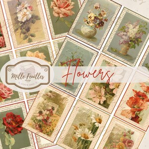 18 Cartões de Diário - Imprimíveis para Diário e Arte - Download Digital - Papel Antigo - Efêmera - Diário de Lixo - Flores Vintage