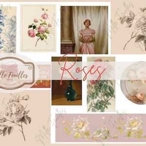 Uma coleção de rosas - Imprimível para diário e arte - Efêmera - Diário de sucata - Flores vintage - Ilustrações - Rosas - Cortes elaborados