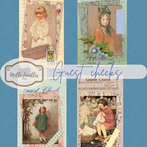 16 itens efêmeros - Cheques de hóspedes vintage - Imprimível para diário e arte - Download digital - Itens efêmeros - Diário de lixo - Colagem