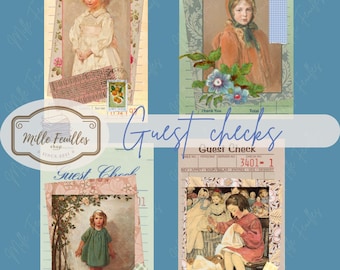 Vintage Guest Check Ephemera: Junk Journal Collage Art (Digital Download)
