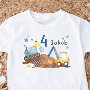 Iron-on picture or t-shirt construction site blue birthday iron-on picture with desired name and age personalized excavator wheel loader construction site construction worker image 1
